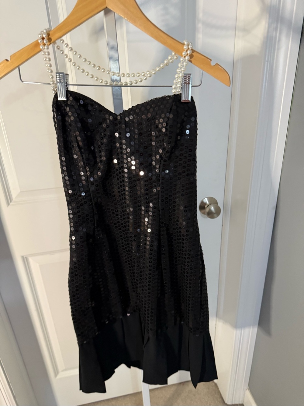 Vintage Bari Jay Black Sequin Strapless Cocktail Mini Dress (1970s/1980s)